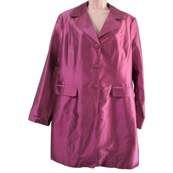 Mulberry Purple Silk Shantung Duster Coat Lined Three Button 16 Allison Taylor E - Picture 4 of 16